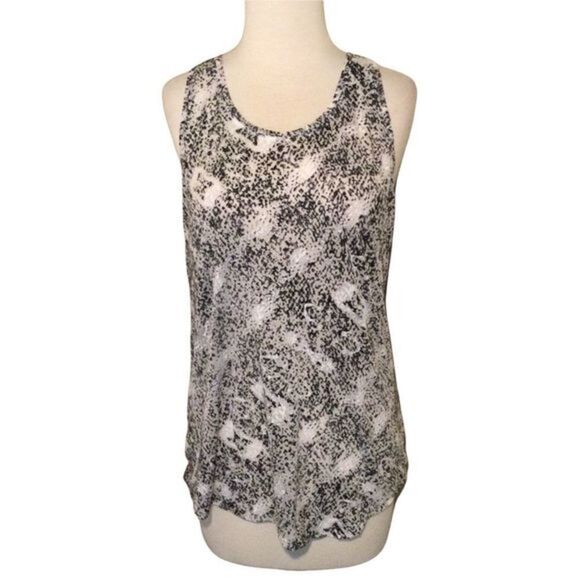 BCBGMAXARIA Semi Sheer Black Gray White Print Racer Back Tank Med - Picture 2 of 10